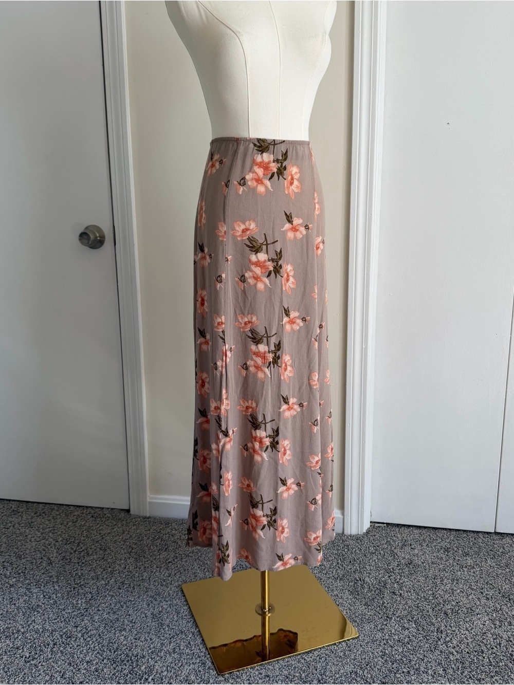 American Eagle Elastic Waist Brown Floral Maxi/ Midi Skirt